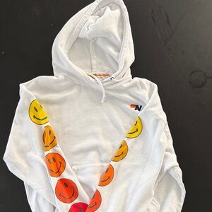 Aviator Nation White Hoodie with Multicolor Smiley Faces